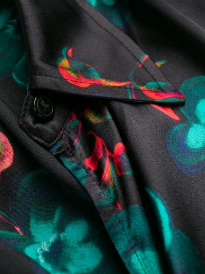 Shop Ganni Floral Print Wrap Shirt Dress In Black