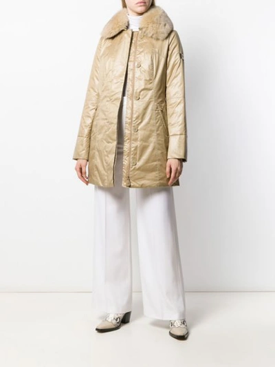 Shop Peuterey Quilted Fur Trim Jacket In Neutrals