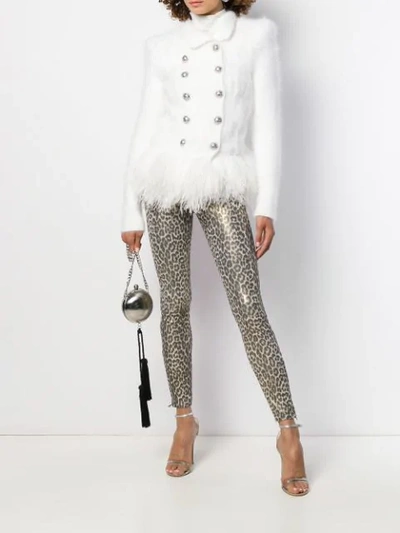 Shop Balmain Fringed Double-breasted Coat In White