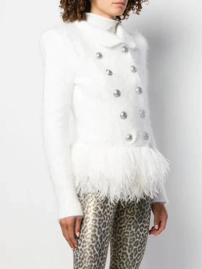 Shop Balmain Fringed Double-breasted Coat In White