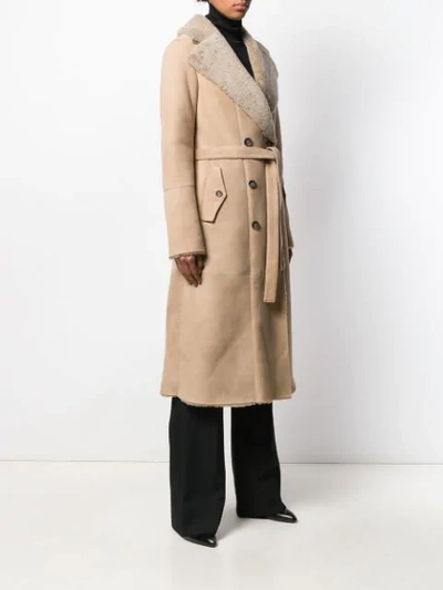 Shop Desa 1972 Double Breasted Shearling Coat In Brown