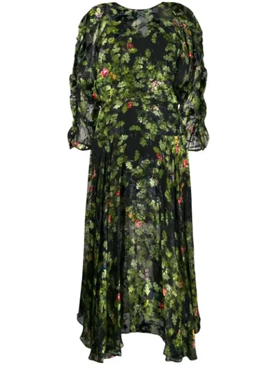 Shop Preen By Thornton Bregazzi Flared Floral-print Dress In Green