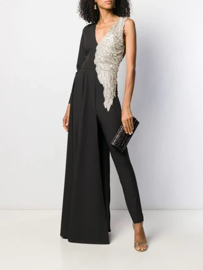 Shop Loulou Asymmetric Beaded Jumpsuit In Black