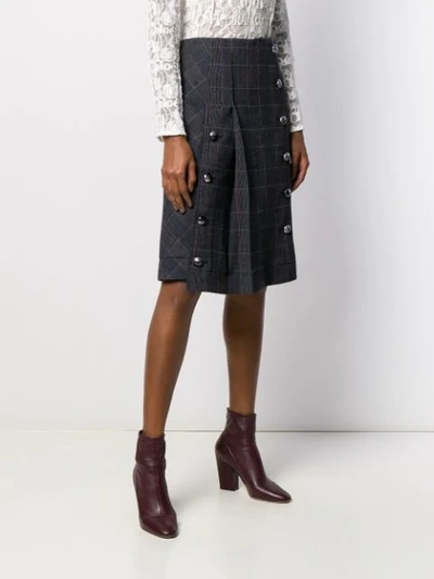 Shop Chloé Checked Pleated Skirt In Grey
