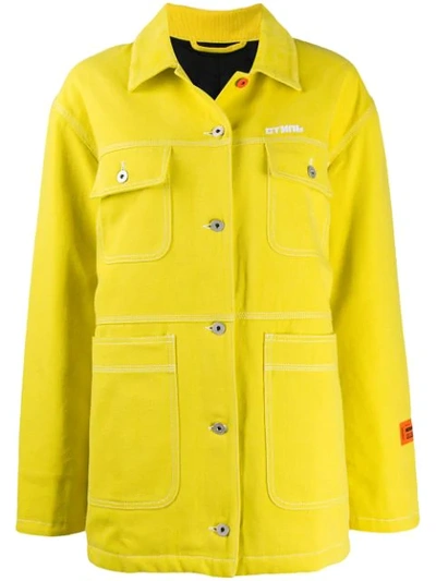 Shop Heron Preston Embroidered Logo Denim Jacket In Yellow