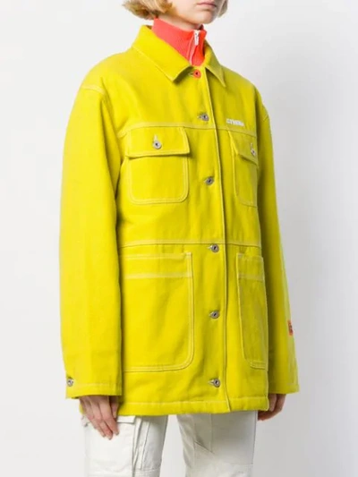 Shop Heron Preston Embroidered Logo Denim Jacket In Yellow