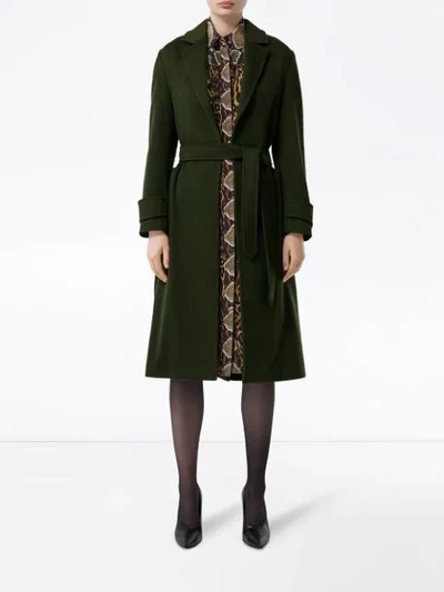 Shop Burberry Belted Mid-length Coat In Green