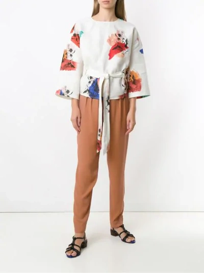 Shop Andrea Marques Printed Wrap Blouse In Multicolour