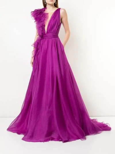 MARCHESA 薄纱拼接晚礼服 - 紫色