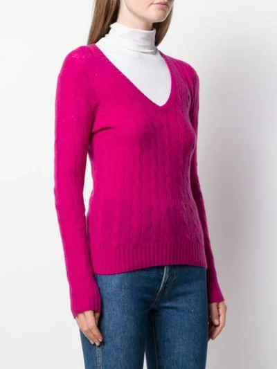 Shop Polo Ralph Lauren V-neck Cable Knit Sweater In Pink