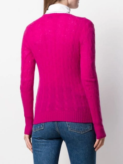 Shop Polo Ralph Lauren V-neck Cable Knit Sweater In Pink