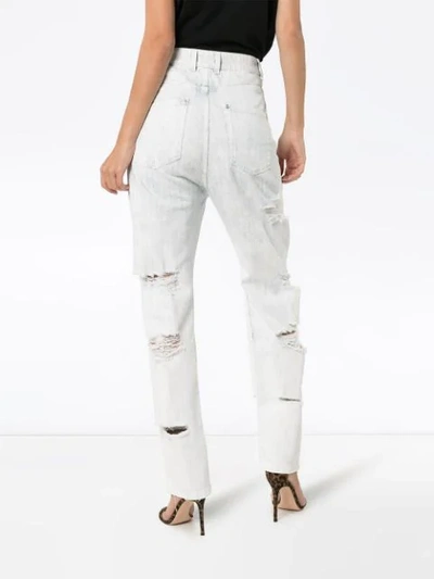 Shop Balmain High-waisted Distressed Straight-leg Jeans In Neutrals