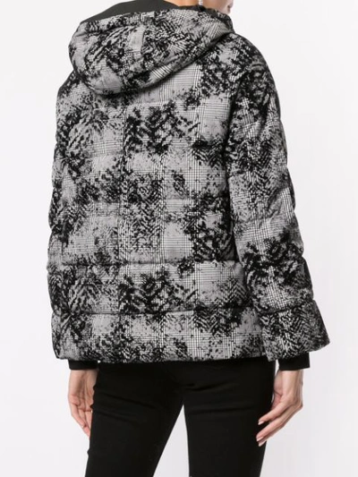 Shop Herno Checkered Print Zipped Puffer Jacket In Black ,white
