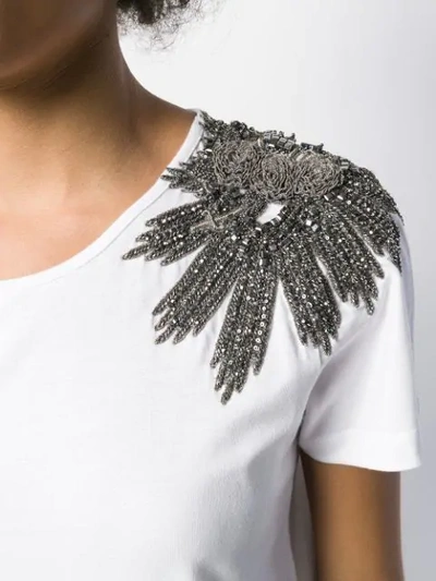 Shop Balmain Bead-embellished T-shirt In White