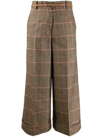 Shop Alessia Santi Checked Pattern Palazzo Trousers In Brown