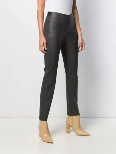 Shop Lorena Antoniazzi High Waisted Leather Leggings In Grey