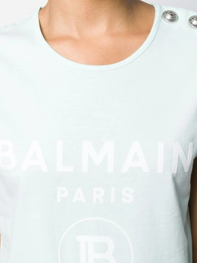 Shop Balmain Button-embellished Logo-print T-shirt In Green
