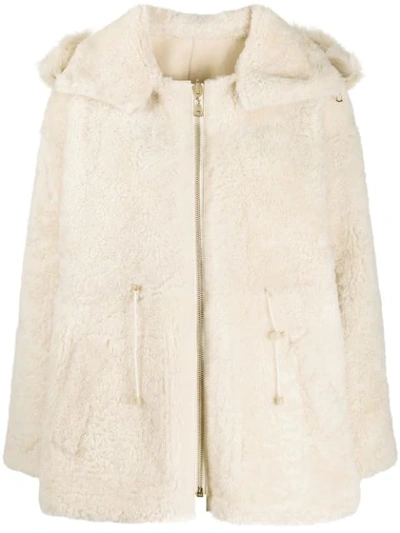 Shop Yves Salomon Shearling Hooded Jacket In Neutrals