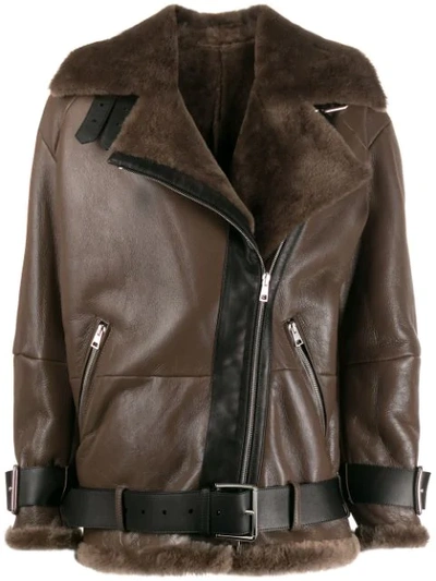 Shop Blancha Zipped Oversized Jacket In Brown