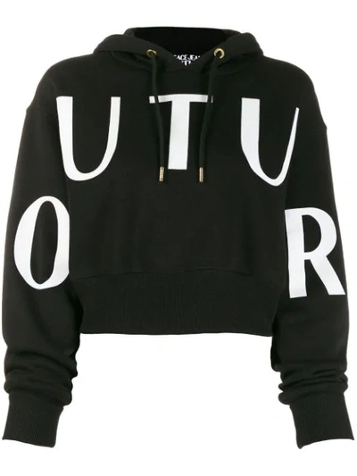 Shop Versace Jeans Couture Logo Cropped Hoodie In Black