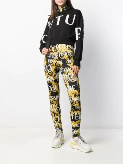 Shop Versace Jeans Couture Logo Cropped Hoodie In Black