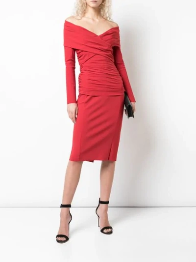 Shop Greta Constantine Off The Shoulder V-neck Dress In Red