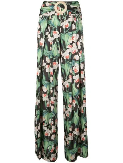 Shop Patbo Floral Belted Wide Leg Trousers In Black