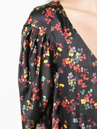 Shop Caroline Constas Floral Low Neck Silk Blouse In Black