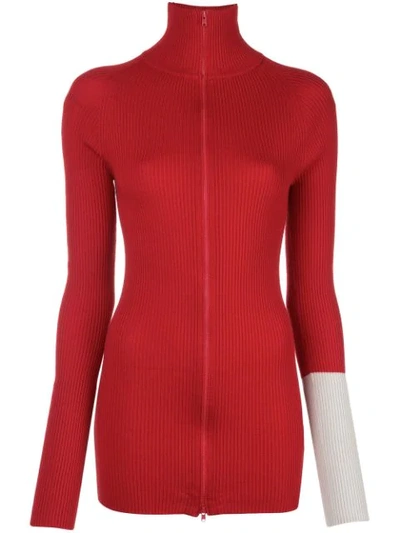 Shop Yohji Yamamoto Zipped Knitted Sweater In Red