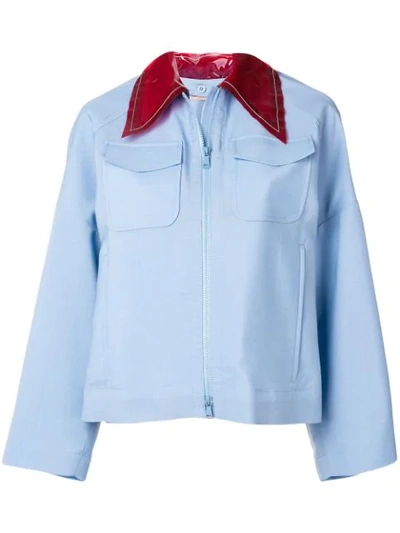 Shop N°21 Nº21 Transparent Contrast Collar Shirt Jacket - Blue