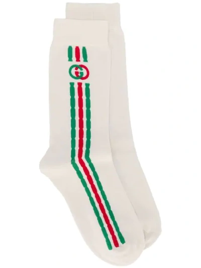 GUCCI INTERLOCKING G STRIPED SOCKS - 白色