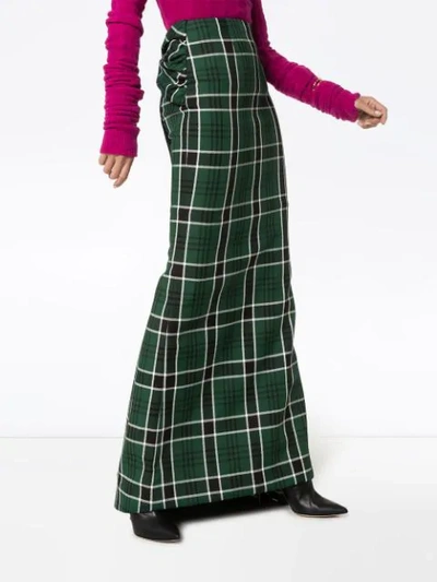 Shop Rosie Assoulin Bow-embellished Checked Maxi Skirt In Green