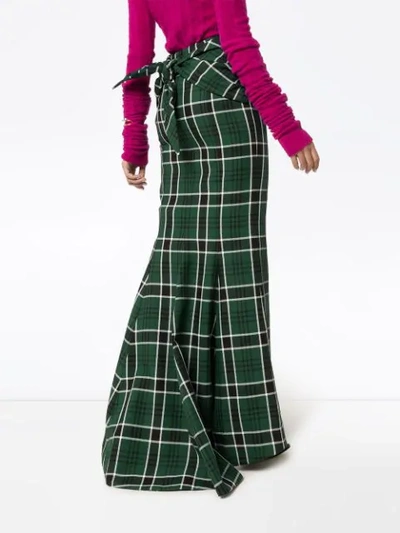 Shop Rosie Assoulin Bow-embellished Checked Maxi Skirt In Green