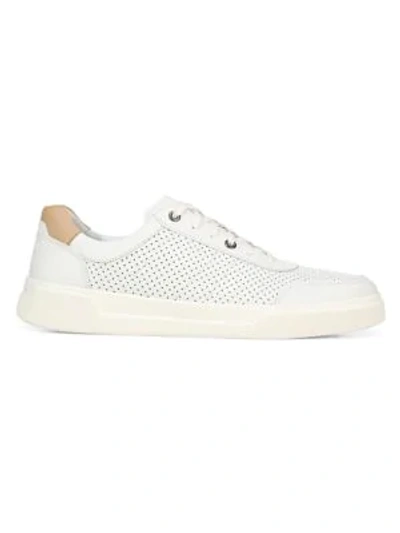 Shop Vince Barnett-3 Perforated Silk & Leather Sneakers In White