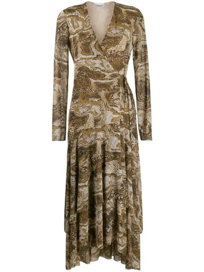 Shop Ganni V-neck Snakeskin Print Dress In Brown