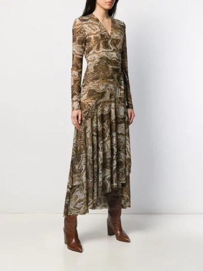 Shop Ganni V-neck Snakeskin Print Dress In Brown