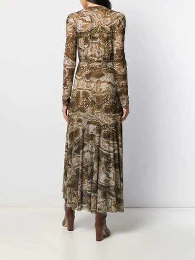 Shop Ganni V-neck Snakeskin Print Dress In Brown