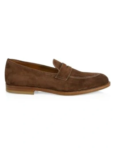 Shop Brunello Cucinelli Flex Suede Penny Loafers In Brown