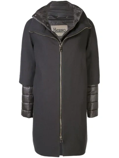 Shop Herno Layered Padded Detail Coat In Grey