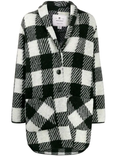 Shop Woolrich Check Pattern Coat In White