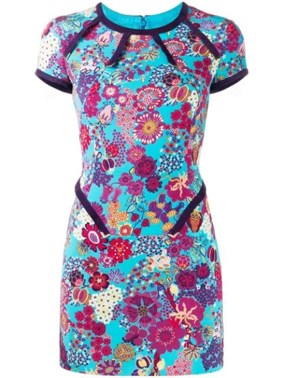 Pre-owned Versace 2000 Floral Mini Dress In Blue