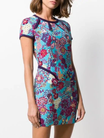 Pre-owned Versace 2000 Floral Mini Dress In Blue
