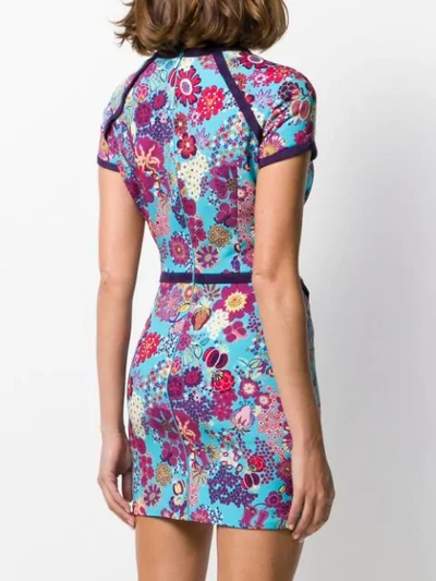 Pre-owned Versace 2000 Floral Mini Dress In Blue