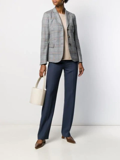 Shop Alberto Biani Check-pattern Fitted Blazer In Blue