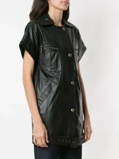Shop Andrea Bogosian Leather Short Sleeves Coat In Noir