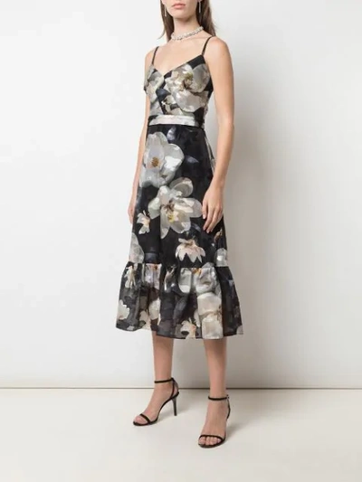 Shop Marchesa Notte Floral-print Sleeveless Dress In Black