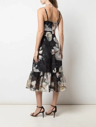 Shop Marchesa Notte Floral-print Sleeveless Dress In Black