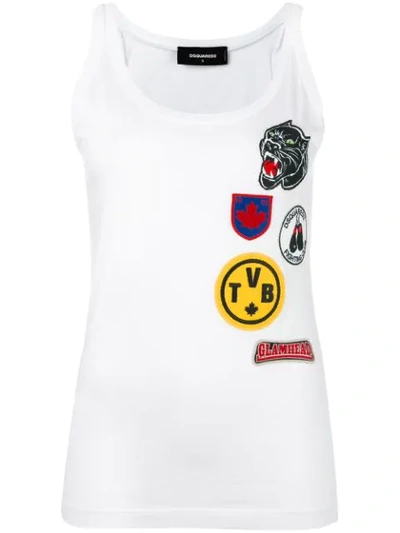 Shop Dsquared2 Patch Embroidered Tank Top - White