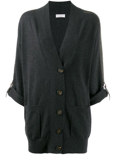 Shop Brunello Cucinelli Roll Up Sleeves Cardigan In Black