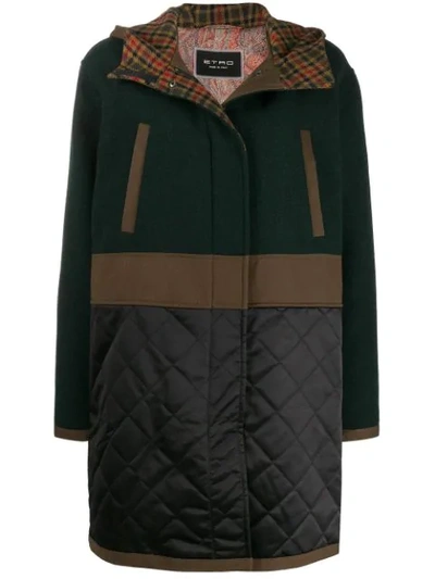 Shop Etro Contrast Panel Hooded Parka In Green